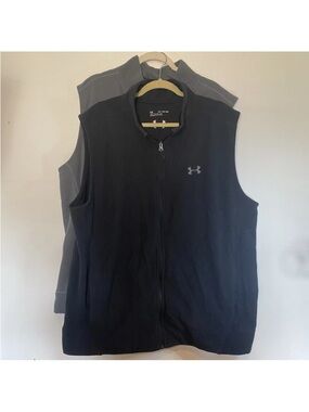 2 Under Armour Men’s 3XL 3X Fleece Vests Black Grey Full Zip Lightweight